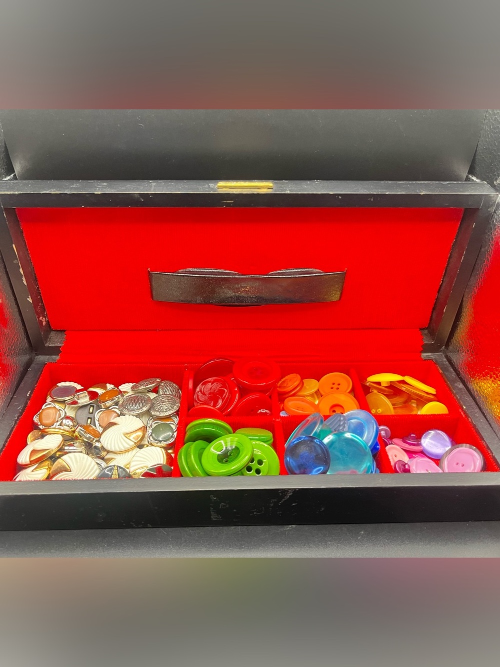 Vintage Button Collection in Wooden Box - sewing, crafts or collectors